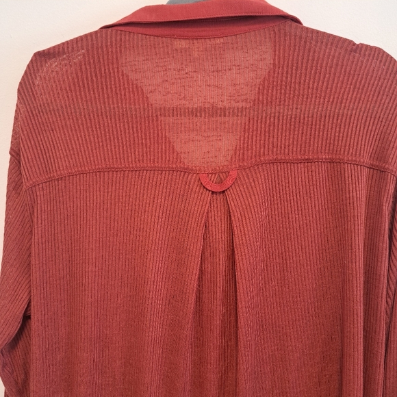 Oli & Hali Button Down Shirt Chili Red Shirred Oversized Top Bohemian Boho Sz S - Picture 8 of 12
